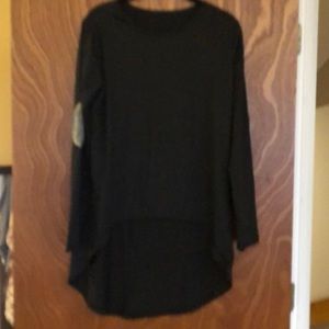 Hi Lo tunic top with glitter patch elbows.